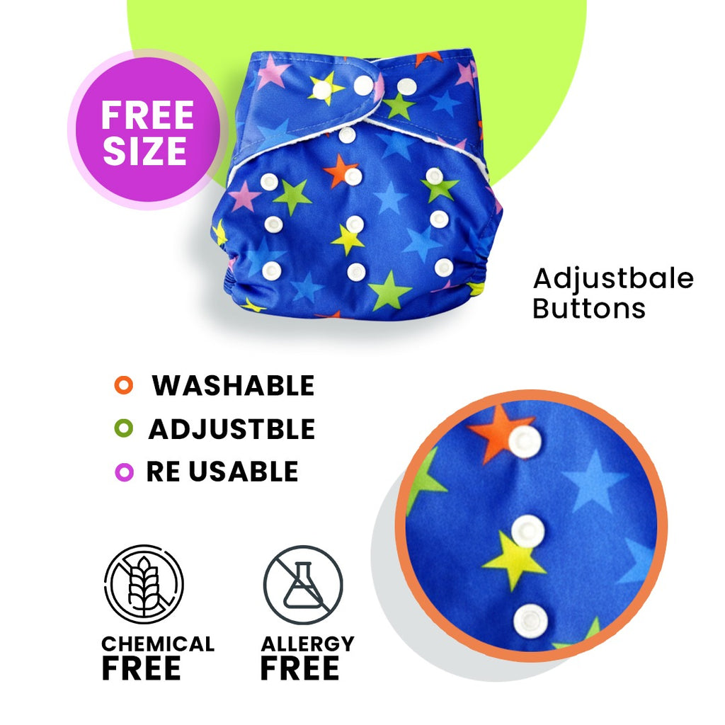 Button Cloth Diaper – Reusable, Washable & Adjustable Baby Diaper