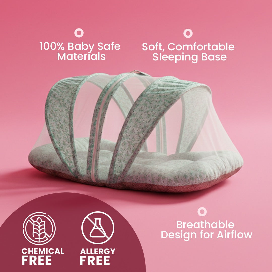 Tulip Net Bed – Foldable Baby Mosquito Net Bed with Soft Mattress & Pillow