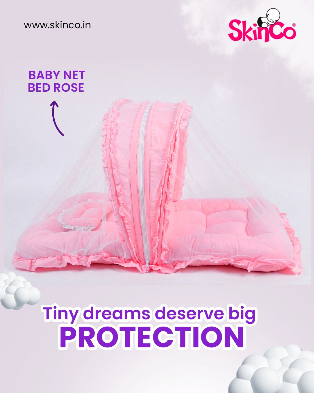 Baby Net Bed Rose – Foldable Mosquito Net Bed with Soft Mattress & Pillow for Newborns