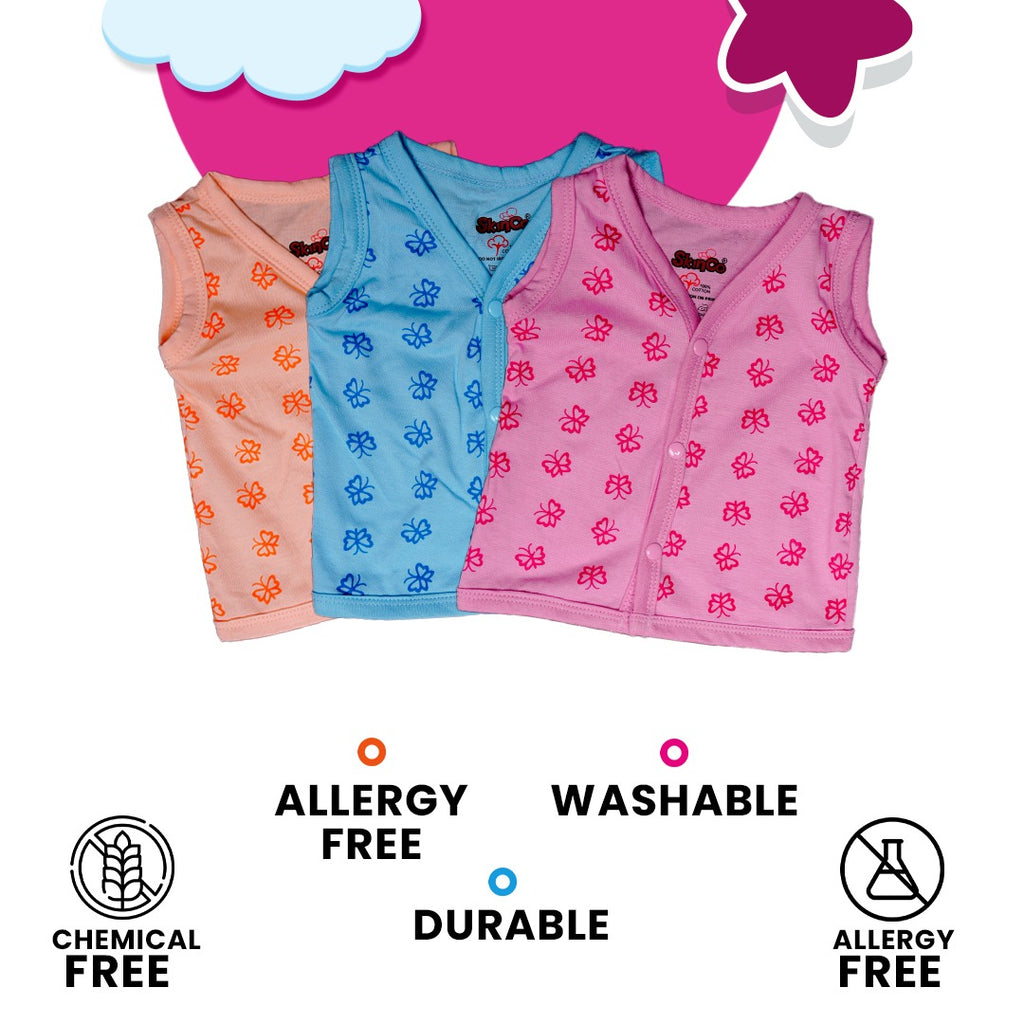 SkinCo Jabala Flower - 100% Combed Cotton Baby Vest Set (3-Pack)