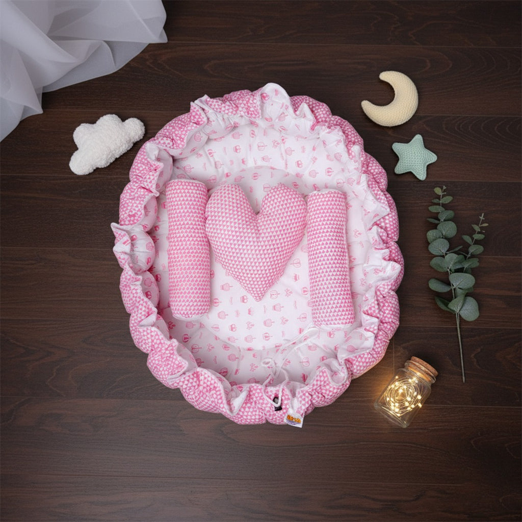 Velvet Round Baby Bed – Soft & Cushioned Sleeping Bed for Newborns