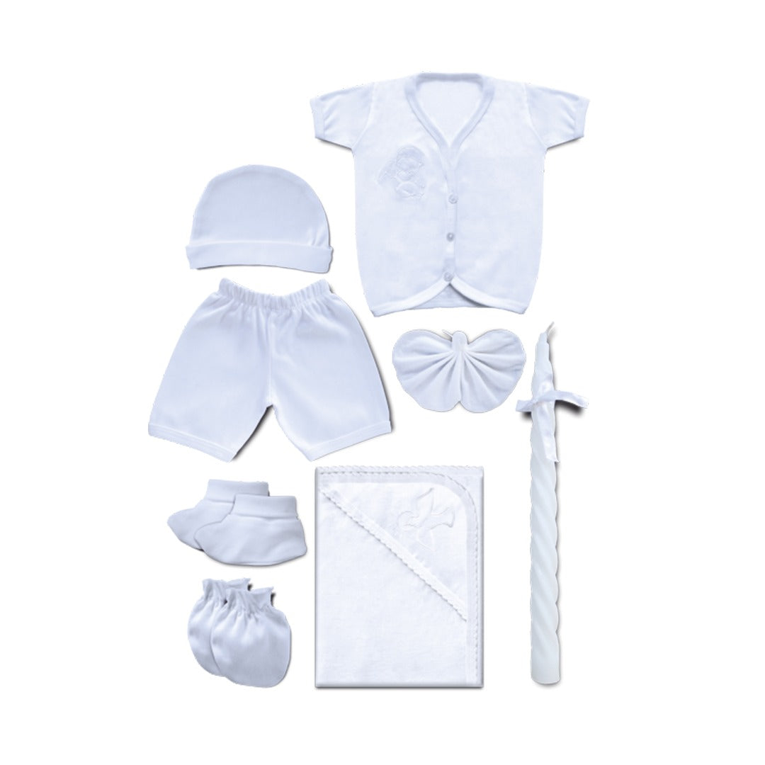 Baby Boy Baptism Set – 8 Piece Premium Cotton Ceremony Set with Free Crown
