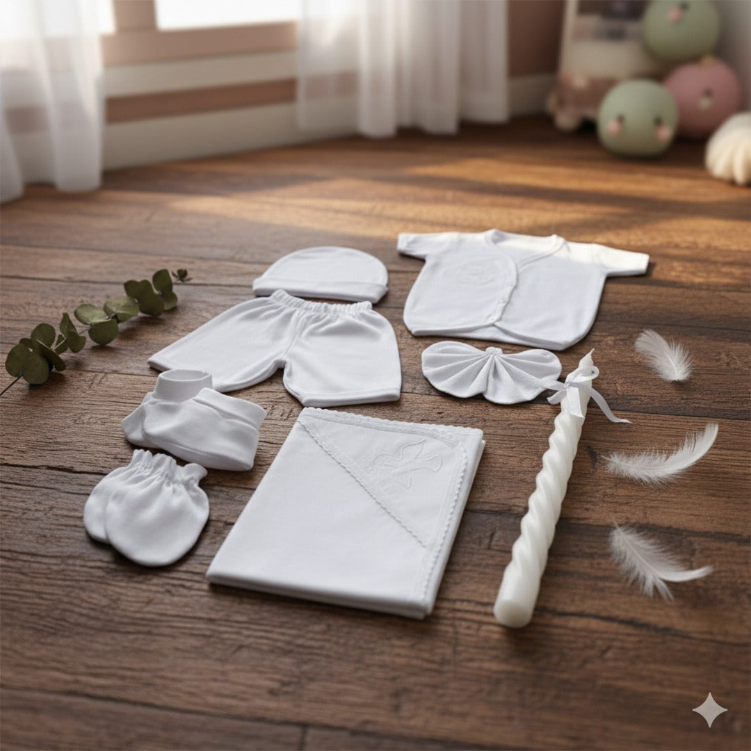 Baby Boy Baptism Set – 8 Piece Premium Cotton Ceremony Set with Free Crown