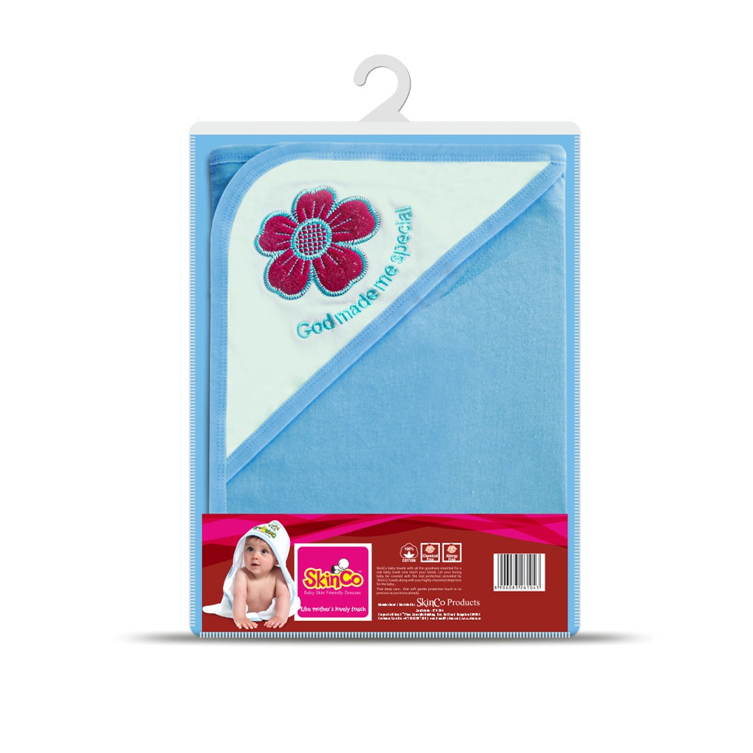 SkinCo Breez Hooded Baby Towel – 100% Combed Cotton, Soft, Absorbent & Bio-Washed (65×75 cm)
