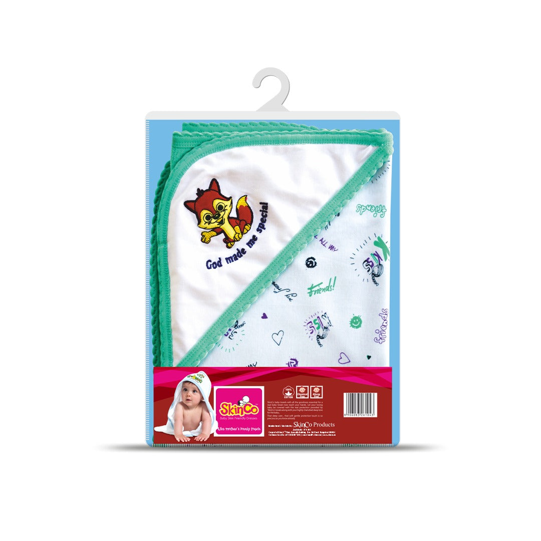SkinCo Beauty Hooded Baby Towel – 100% Combed Cotton Soft & Quick Dry (70×75 cm)