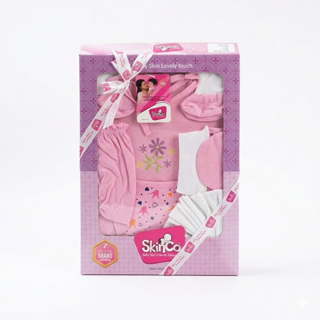 SkinCo Gift Set II for Girls – 7 Piece Premium Newborn Clothing Set (100% Combed Cotton)