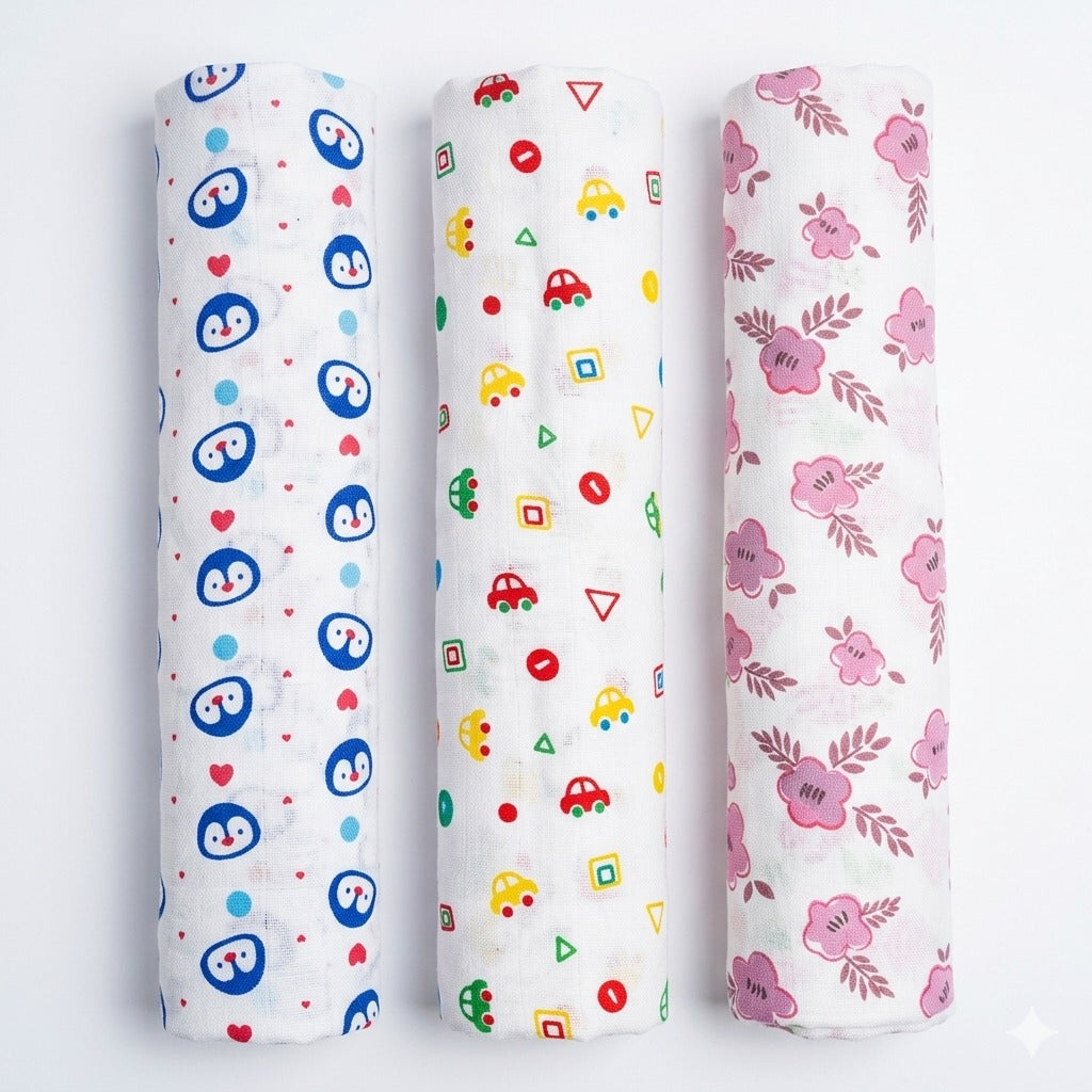 Muslin Swaddle Towel – Ultra-Soft & Breathable Baby Wrap (3-Piece Pack)