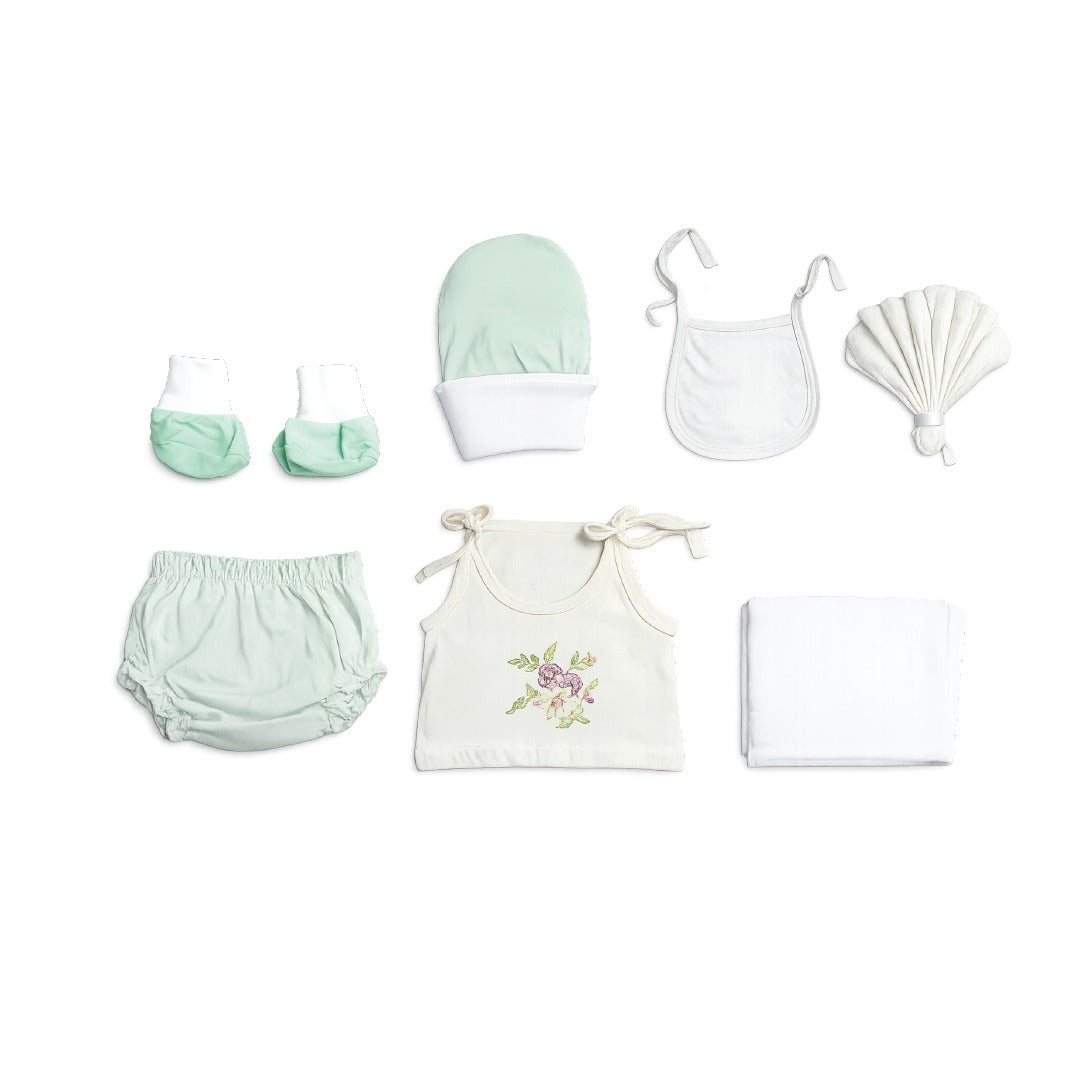 SkinCo Gift Set II for Girls – 7 Piece Premium Newborn Clothing Set (100% Combed Cotton)