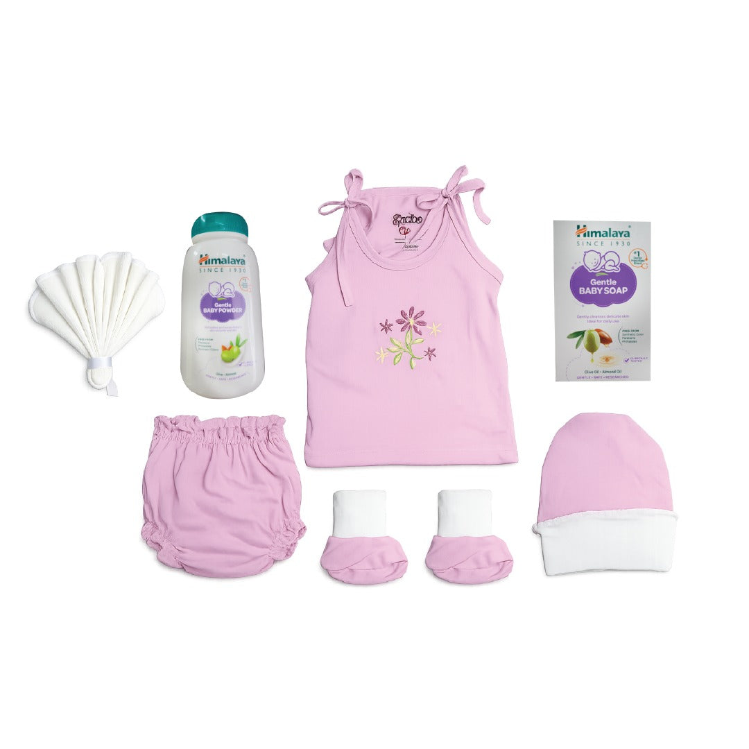 SkinCo Gift Set I for Girls – 7 Piece Newborn Gift Set with Free Soap & Powder